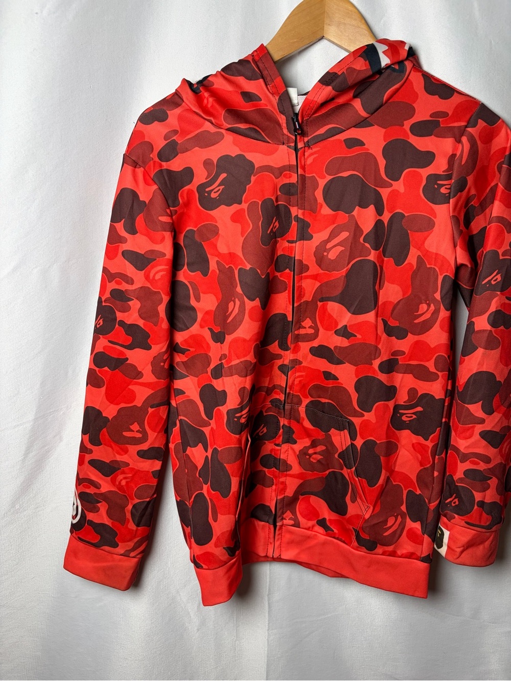 Kids Red Camo Hooded Zip Jacket